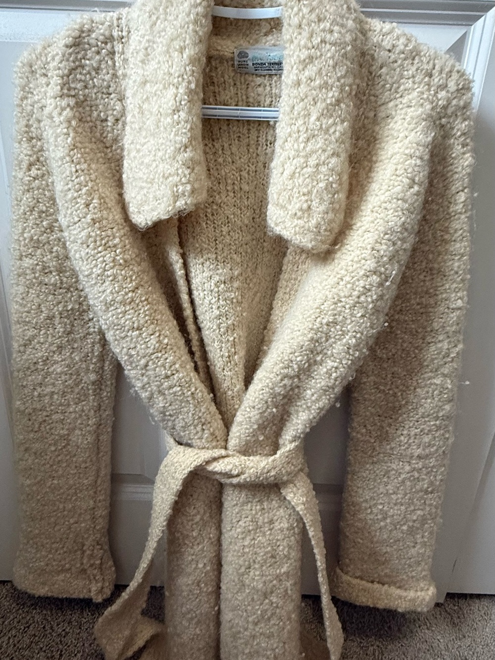 Cream Bouclé Wrap Coat with Belt - Women’s Jacket & Coat